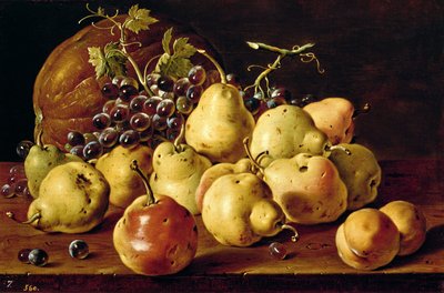 Still Life with Quinces, Peaches, Grapes and Pumpkin by Luis Egidio Melendez